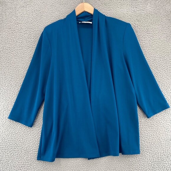 Kasper Jacket Womens L Blue Open Front 3/4 Sleeves Stretch Knit Everyday Casual - Picture 1 of 11